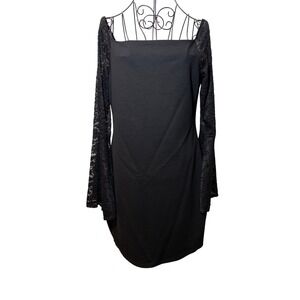 Hot Gal NWT Womens XL Black Lace Bell Sleeve Square Neck Mini Bodycon Dress
